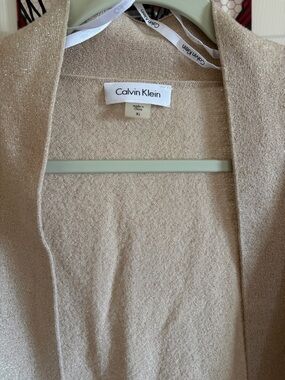 Calvin Klein Metallic Knit Open Cardigan - Gold Beige